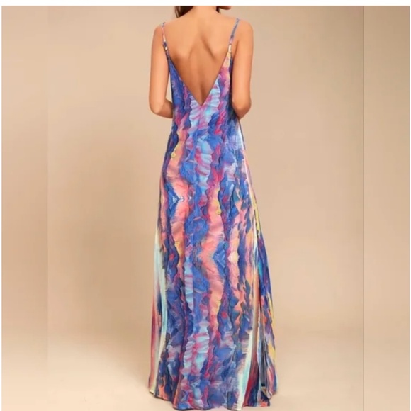 Lulus Flying Watercolors Royal Blue Watercolor Print Sheath Maxi Dress, Size XS - Picture 2 of 14